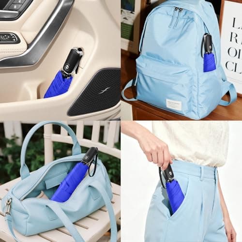 Lejorain Collapsible Mini Umbrella Backpack - Auto Open Close Flat Umbrellas Strong Small Travel 210T Strong Umbrella for Wind and Rain - Thumbnail 5