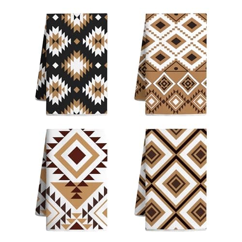 Vetoxka 4 Pcs Western Aztec Kitchen Towels Vintage Themed Dish Towel Bathroom Decorative Rustic Cloths for Kitchen Bathroom Home Cooking Housewarming Gifts, 16 x 24 Inch - Image 1