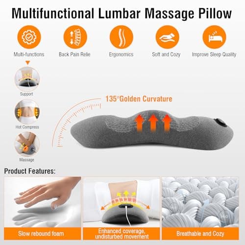 3-in-1 Electric Lumbar Support Pillow with Heat & Massage, Ergonomic Memory Foam Lower Back Massager for Pain Relief Deep Tissue, Smart Air Lift Technology, Ideal for Car/Bed/Sleeping/Office Chair - Thumbnail 2