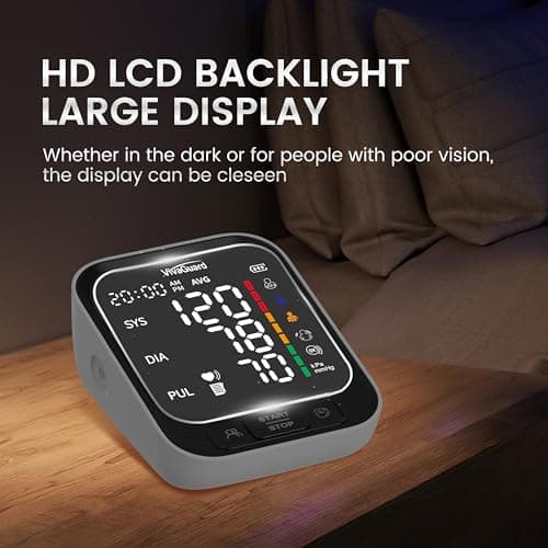VivaGuard Blood Pressure Monitor for Home Use, Upper Arm Blood Pressure Cuff (8.7" - 16.5"), Automatic Digital BP Machine with Large LCD Backlit Display, 2 x 199 Memory, Carrying Case and Power Supply - Thumbnail 5
