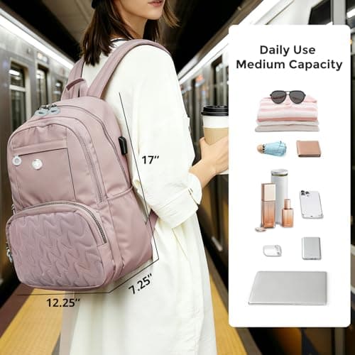 Swissdigital Design Backpack for Women, 15.6 inch Laptop College Pink Medium Simple Modern Backpacks for School with USB Charging Port for Womens Girls | SD1711-82 - Thumbnail 4