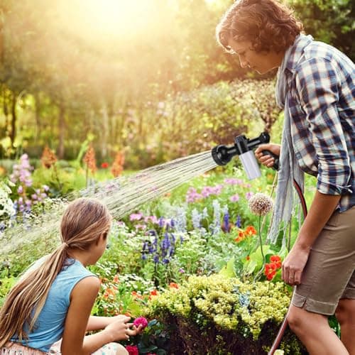 EVILTO Garden Hose Nozzle, High Pressure Hose Spray Nozzle 8 Way Spray Pattern One-Touch Sprayer for Watering Plants, Lawn, Patio, Car Wash, Cleaning，Showering Pet - Thumbnail 3