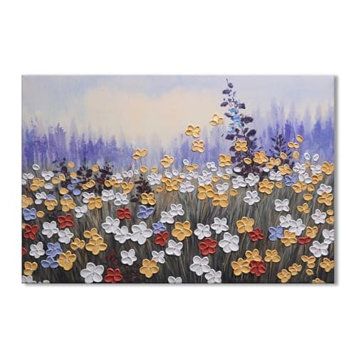 JUHOME Vintage Hand-Painted Texture Wildflower Canvas Wall Art, Rustic Nature Abstract Oil Painting,24x36 In Handmade Artwork for Living Room, Office, Bedroom - Image 1