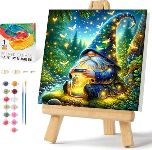 igoodom Framed Paint by Numbers Kit for Adults Beginner, Gnome Easy Paint by Number Kits on Canvas with Easel, DIY Adults' Paint-by-Number Kits for Gift Home Wall Decor 10x10inch - Image 1
