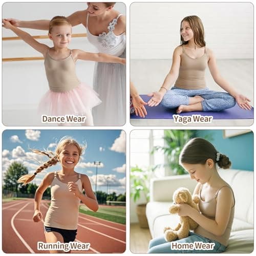 iMuchic Camisole Tank Tops for Girls, Stretch Undershirts Comfortable Camis with Clear Straps and Silicone Cover (US, Alpha, Large, Regular, Regular, Beige) - Thumbnail 5