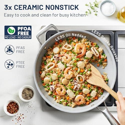 Kikcoin Nonstick Frying Pan with Lid - 12 inch Ceramic Deep Frying Pan for Cooking - 5 QT Large Saute Pan with Stay Cool Handle, Induction Ready, PFAS/PTFE/PFOA Free, All Oven/Dishwasher Safe - Thumbnail 2