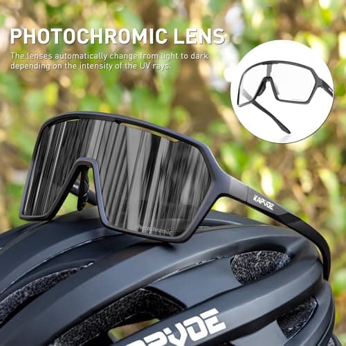 KAPVOE Photochromic Cycling Glasses Men Mountain Bike Glasses Women Clear MTB Sports Sunglasses TR90 Biking Goggles Transition Bicycle UV Protection Triathlon Running Black - Thumbnail 3