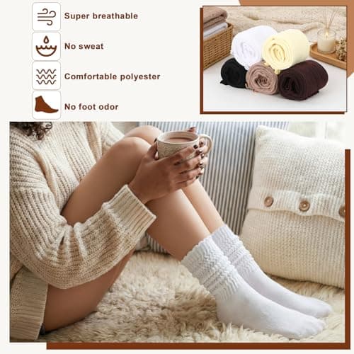 Jspupifip Ruffle Slouch Socks for Women, 6 Pairs Breathable Stacked Scrunchy Socks Extra Long Knit Knee High Thick Scrunch Sock, Halloween Christmas Carnival Gifts for Girls - Thumbnail 3