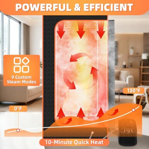 Zoolati Portable Infrared Steam Sauna Box for Home, Personal Warm Sauna Tent with Red Light Function, 3L/1200W Steamer, Remote Control, Folding Chair, Indoor Home Spa Relaxation, 32" x 32" x 71" - Thumbnail 2