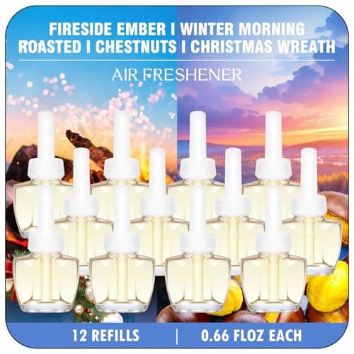 Plug In Refills Air Freshener, Winter Scents with Fireside Ember, Winter Morning, Roasted Chestnuts, Christmas Wreath - 12 Count, 7.92 Fl Oz - Compatible with Air Wick & Glade, Not Include Glade Plus - Image 1
