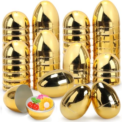 Skirfy Fillable Easter Eggs 3.15" Inch (12 Pack) with Hinge Bulk Golden Bright Plastic Easter Eggs, Perfect for Easter Egg Hunt,Birthday Party Favor - Image 1
