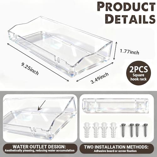 2 Packs Clear Floating Display Shelves for Wall, Clear Acrylic Card Display Shelf Room Decor for Doll Figurine/Book/Photo/Makeup in Living Room, Bedroom, Kitchen Storage and Bathroom Wall Organizer - Thumbnail 2