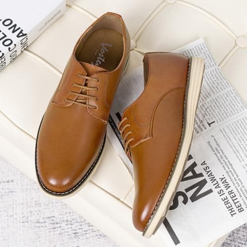 Vostey Mens Casual Dress Shoes Wingtip Plain Business Dress Shoes for Men (BMY618 Yellow Brown 11.5) - Thumbnail 5