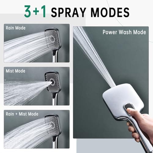 13-Inch Shower Heads with Multi-Function Handheld Sprayer Combo, 3-Way Metal Extended Diverter with Holder and Metal Adjustable Shower Extension Arm, Extra Long Hose(Chrome) - Thumbnail 6