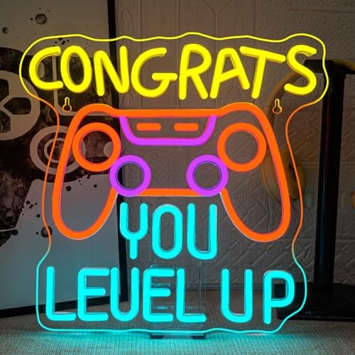 Gaming Neon Signs Congrats You Level Up Neon Sign Console LED Lights for Wall Decor Game Room Man Cave Decor Video Party Great gift for Game lovers - Image 1
