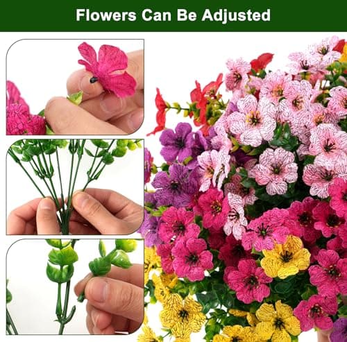 Vemander Artificial Flowers for Outdoor Fake Plants for Spring Decoration,Faux Eucalyptus Flowers for Planter UV Resistant Lifelike for Home Porch Garden (6 Color) - Thumbnail 3