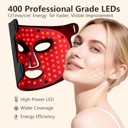 IUUQY 4-Color Red Light Therapy for Face, 400 LED Red Light Therapy Mas with Timing Function, Portable Led Face Mask Light Therapy for Home & Travel - Thumbnail 3