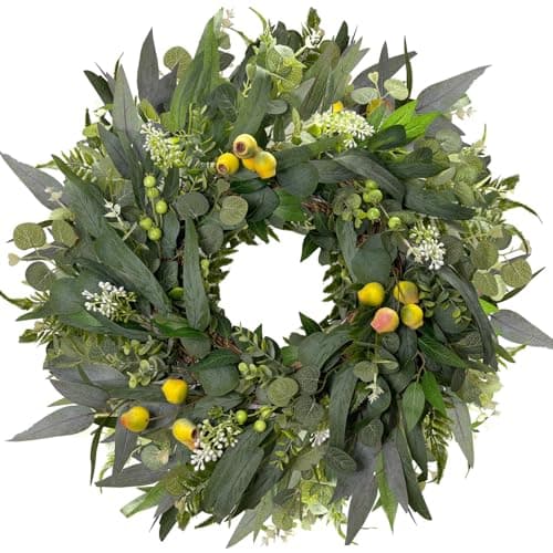 Hiptree 24 Inch Spring Eucalyptus Wreath for Front Door-Artificial Summer Greenery Wreaths Indoor Outdoor Decorations, Farmhouse Wall Decor-Fall, Winter,Easter,Green All Year Round,DIY Wreaths - Image 1