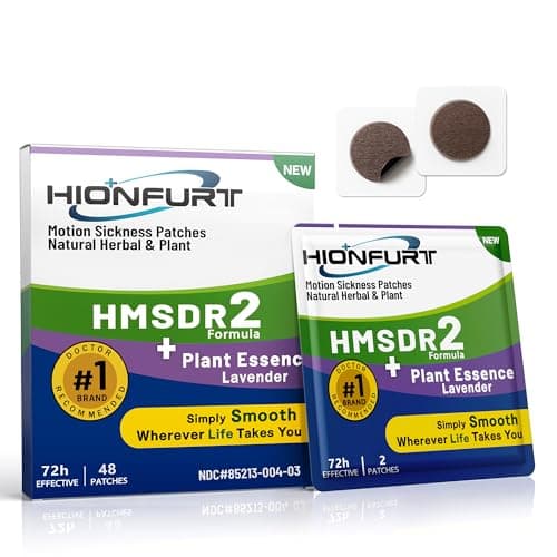 Hionfurt HMSDR2 48ct Motion Sickness Patches with Plant Essence – Lavender – Sea Sickness Patches for Cruise, Car, Airplane – Non-Drowsy, 72H Lasting