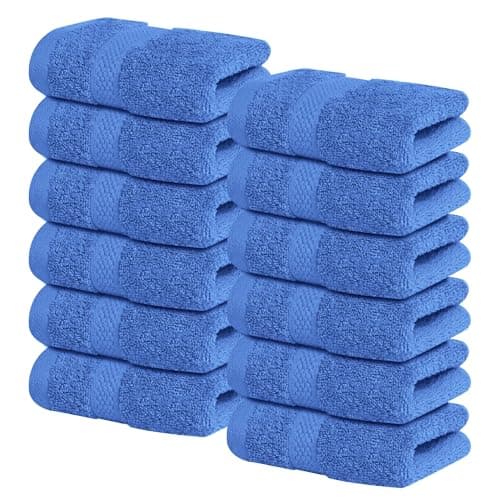 Infinitee Xclusives Luxury Wash Cloths for Showering [13x13] – 100% Cotton Washcloths [Pack of 12], Soft and Absorbent Face Towels for Bathroom Wash Clothes, Gym, and Spa (Eloquent Blue) - Image 1