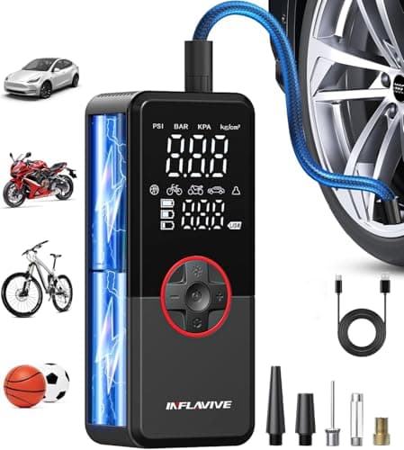 Tire Inflator Portable Air Compressor, 3X Fast Inflate Cordless Air Pump for Car Tires with LED Light, 150PSI Portable Electric Pump with Digital Pressure Gauge, for Bike Motorcycle Car Ball