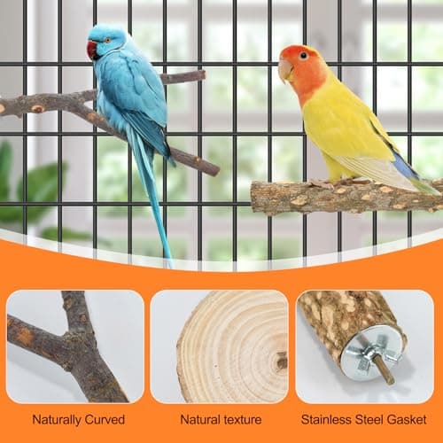Bird Perch Stand, Pole Standing Natural Wood Bird Perch Set 7PCS Paw Grinding Fork Parrot Cage Branch with Rope Cage Accessories Toys for Parakeets, Cockatiels, Conure, Budgies (Brown 1) - Thumbnail 3