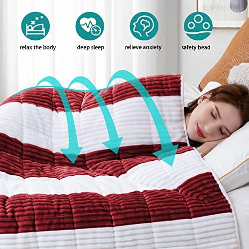 Sherpa Weighted Blanket for Adults 15lbs, 48"x72", Twin Full Size Fuzzy Heavy Throw Blanket for 120-160lbs, Microfiber Soft Thick Big Blankets Weighted Comforter Breathable Gift for Sleeping, Red - Thumbnail 2