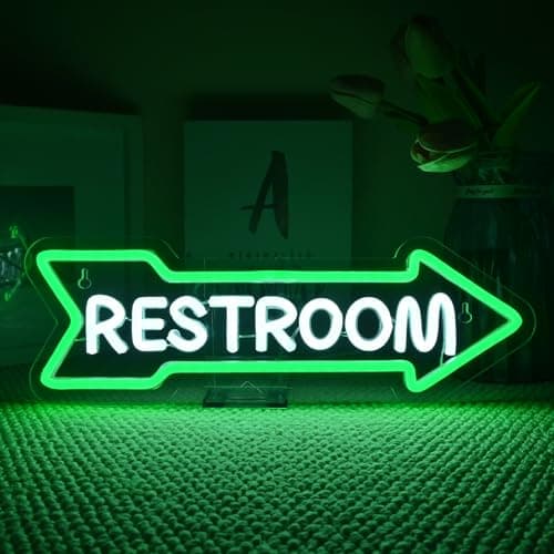 Looklight Restroom Arrow Neon Sign for Wall Decoration Right Arrow LED Light Sign Decor White and Green for Bathroom Hotels,Bars, Hospitals, Homes and Other Places with Toilets - Image 1