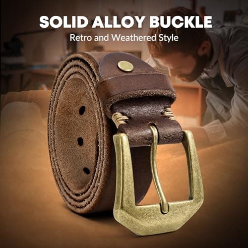 OZNDAS Genuine Leather Belt for Men Women Handmade Heavy-Duty Work Belt Leather Men's Belts | Jeans/Casual/Christmas Gifts - Thumbnail 4