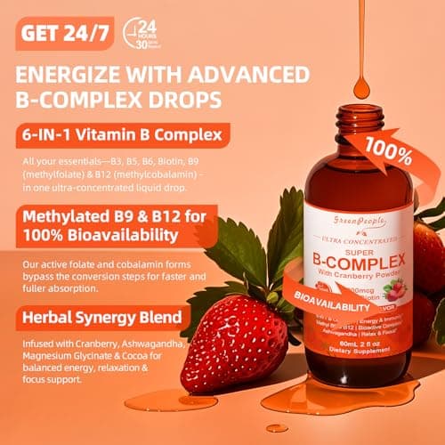 GREENPEOPLE Vitamin Methylated B Complex | Methyl B12 + L-Methyl Folate | Support Energy Metabolic, Immunity & Cognitive | 6 Super B Complex w/Mg, Ashwagandha & L‑Theanine for Women -Vegan, 2fl 2 Pack - Thumbnail 6