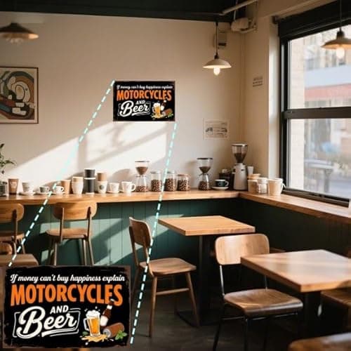 Carastora Retro Metal Tin Sign – Motorcycle and Beer Wall Decor, Funny Vintage Sign for Bar, Cafe, Garage, Man Cave, or Club Decoration, 8x12 Inches - Thumbnail 2