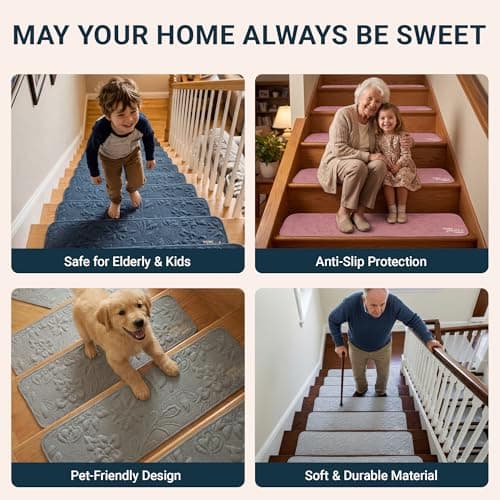BIABIORY Stair Rugs Runners Covers, Rugs Runners for Elderly and Dogs, 8" X 30" (7Pack) Stickiness Soft Stair Rugs with Reusable Non-Slip Silicone Particles Backing, Machine Washable - Dusty Rose - Thumbnail 6
