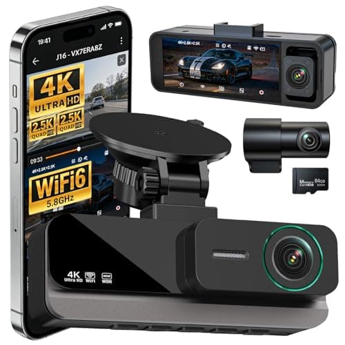 Nymzview 4K+2.5K+2.5K 3 Channel Dash Cam - Front/Rear/Inside - 5.8GHz WiFi 6 Dashcam with IR Night Vision, 64GB Card, 24H Parking Mode, G-Sensor - Car Dash Cam for Rideshare & Taxi - Image 1
