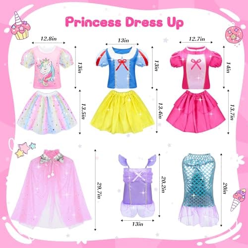 16 Pcs Princess Dress Up Clothes for Little Girl Role Play Costume Gift Set, Princess Mermaid Pretent Play Outfit Toys for Toddler Girls, Cosplay Birthday Party Gifts for Girls Age 3 4 5 6 7+ Year Old - Thumbnail 2