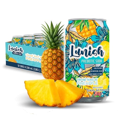 Lunish Prebiotic Soda – Pineapple Flavor Low Sugar Sparkling Functional Beverage for Gut Health – No Sugar Crash, Clean Refreshing Taste – The Perfect 3 PM Ritual – 12 Pack - Image 1