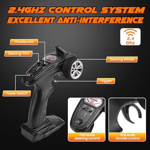 SIMREX 1/16 Scale Hobby RC Car, 36 KPH High-Speed 4WD RC Truck, 2.4 GHz Remote Control Car, All-Terrain Electric Vehicle, 4X4 Remote Contral Moster Truck for Kids and Adults - Thumbnail 6