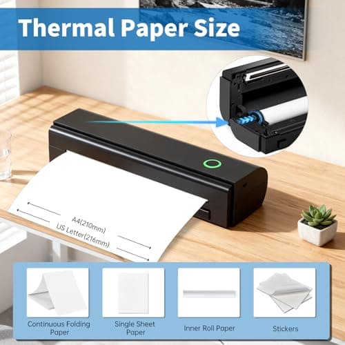 Anycash Portable Printer Wireless for Travel, Inkless Printers Mobile Thermal Printer for 8.5" X 11" & A4 Thermal Paper, Bluetooth Compact Impresora Portátil for Phone, Laptop, Office Home use - Thumbnail 4