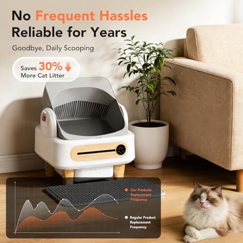 RPZ Automatic Cat Litter Box Self Cleaning, Robot Litter Box for Multiple Large Cats, Open Top Auto App Control Ultra-Quiet, Durable, Keep Home Freshness, Wood Grain - Thumbnail 4