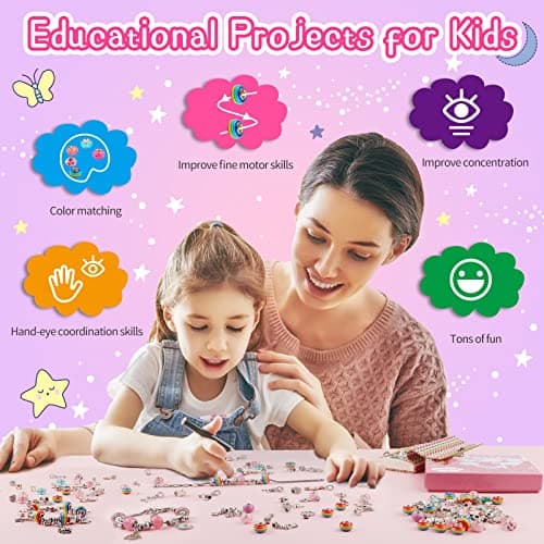 Girls Charm Bracelet Making Kit, Unicorn Toy Gifts for Ages 6 7 8 9 10+ Girls DIY Jewelry Making Kit for 8-12, Perfect Craft Kits Educational Toys - Finger Fine Motor Training and Inspires Creativity - Thumbnail 2