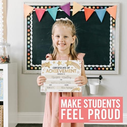 Classroom Award Certificates for Students -25 Certificate of Achievement Awards, Premium Real Gold Foil Certificate Paper, Preschool Graduation Certificates, Kindergarten Diploma, Star Student Honors - Thumbnail 3