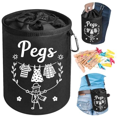 Clothes Pin Hanging Bag Outside with Hooks, Closing Cord and Shoulder Strap, Premium Waterproof Clothespin Bag Holder Multiple Hanging Methods for Outdoor Laundry Pegs Clips Organizer Storage Use - Image 1