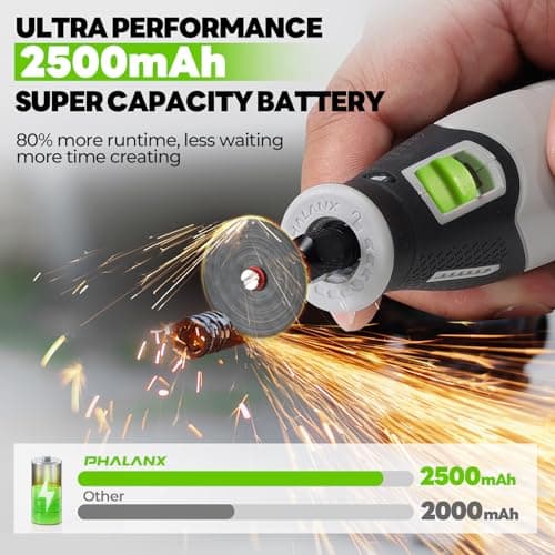 PHALANX Rotary Tool - 4V Cordless Rotary Tool Kit Accessories 80 PCS 2500mAh Li-Ion Battery, Preset 5 Speed Adjustment Grinder Tool for Cutting Sanding Carving Polishing Engraver DIY Crafts - Thumbnail 5