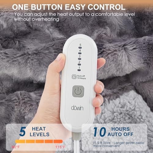 Heated Blanket Full Size,Fast Heating Soft Faux Fur Electric Blankets 72"x84",5 Heat Settings & 10 Hrs Auto Off,Machine Washable, Over-Heat Protection (Grey) - Thumbnail 6