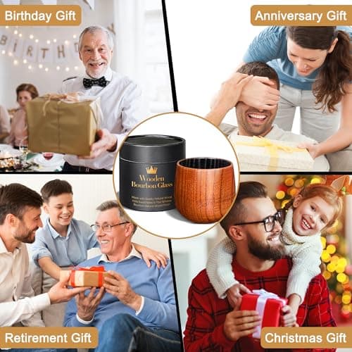 Charred Wooden Bourbon Drinking Glass, Bourbon Gifts for Men - 10 oz Charred Wooden Old Fashioned Glass Whiskey Tumbler | Birthday Whiskey Gifts for Men, Dad or Brother | Original Bourbon Tumbler - Thumbnail 5