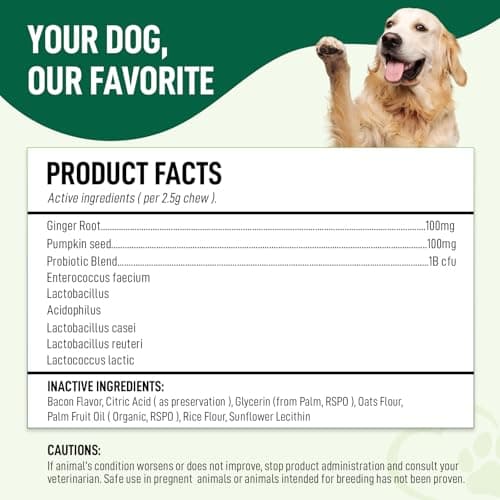 My Dog Sanctuary Probiotics for Dogs 120 Chews - Digestive Enzymes & Gut Health Support with Pumpkin Seed, Ginger Root – Dog Probiotics for Diarrhea, Bowel & Immune Support - Bacon Flavor, Soft Chews - Thumbnail 4