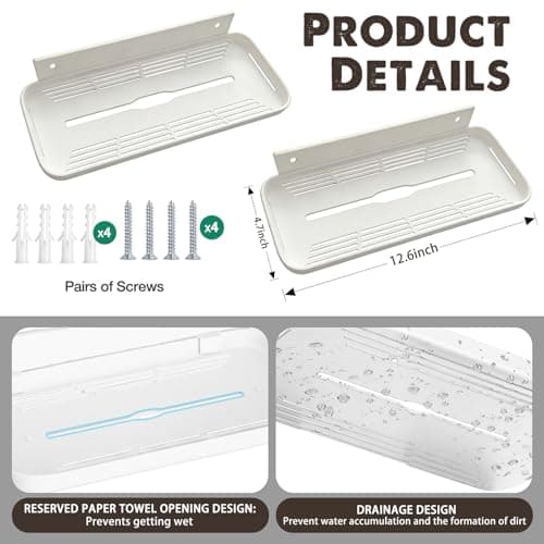 ACEXINYAN Wall Mounted Floating Shelf, Self Adhesive Shelf, No Drill Adhesive Wall Shelf, Floating Shelves Damage-Free Expand Walls Space for Living Room Kitchen Bathroom (2, White) - Thumbnail 2