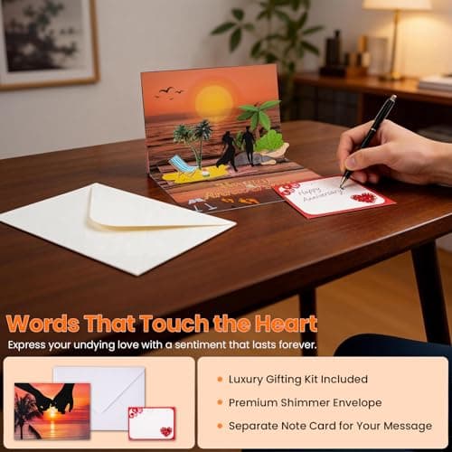 mountova Anniversary Card with Music and Lights, 3D Pop Up Happy Anniversary Cards for Women Men Wife Husband Couple, Beach Vacation Invitation Card for Him or Her - Thumbnail 5