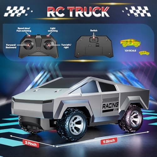 ValueTalks 1:24 RC Car Toys, All Terrain High Speed 2WD RC Truck with Light and Loadspace, 2.4GHz Off-Road Vehicles Remote Control Car, Electric Vehicle Toys Gift for Boys Girls Age 3+ - Thumbnail 2