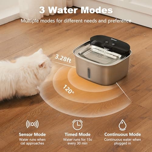 HOLAPAW Wireless Cat Water Fountain Stainless Steel, 128oz/3.78L Cordless Automatic Water Dispenser for Cats and Dogs, Battery Operated Drinking Fountain for Pets with Motion Sensor, Ultra Quiet Pump - Thumbnail 2