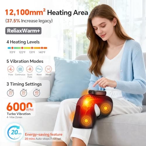 Cordless Knee Massager, 3-in-1 Knee Heating Pad with Massage, Heating Pad for Knee Elbow Shoulder Pain Relief, Rechargeable Heated Knee Brace Wrap for Arthritis/Joint Stiff/Muscle Strain - Thumbnail 3